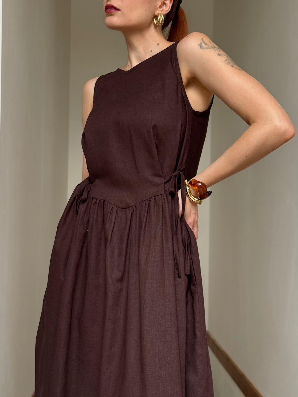 Chloé Linen Dress Brown