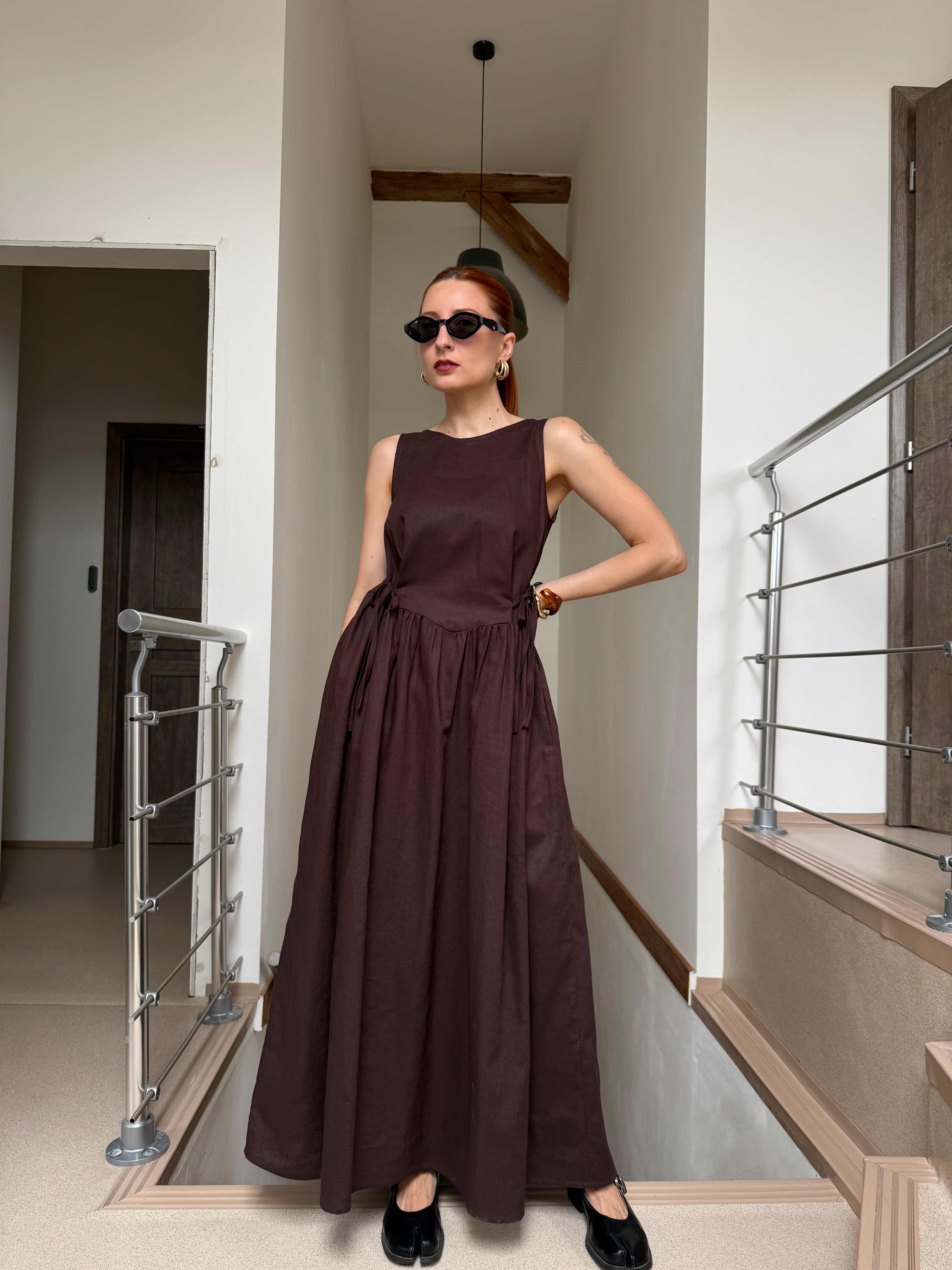 Chloé Linen Dress Brown