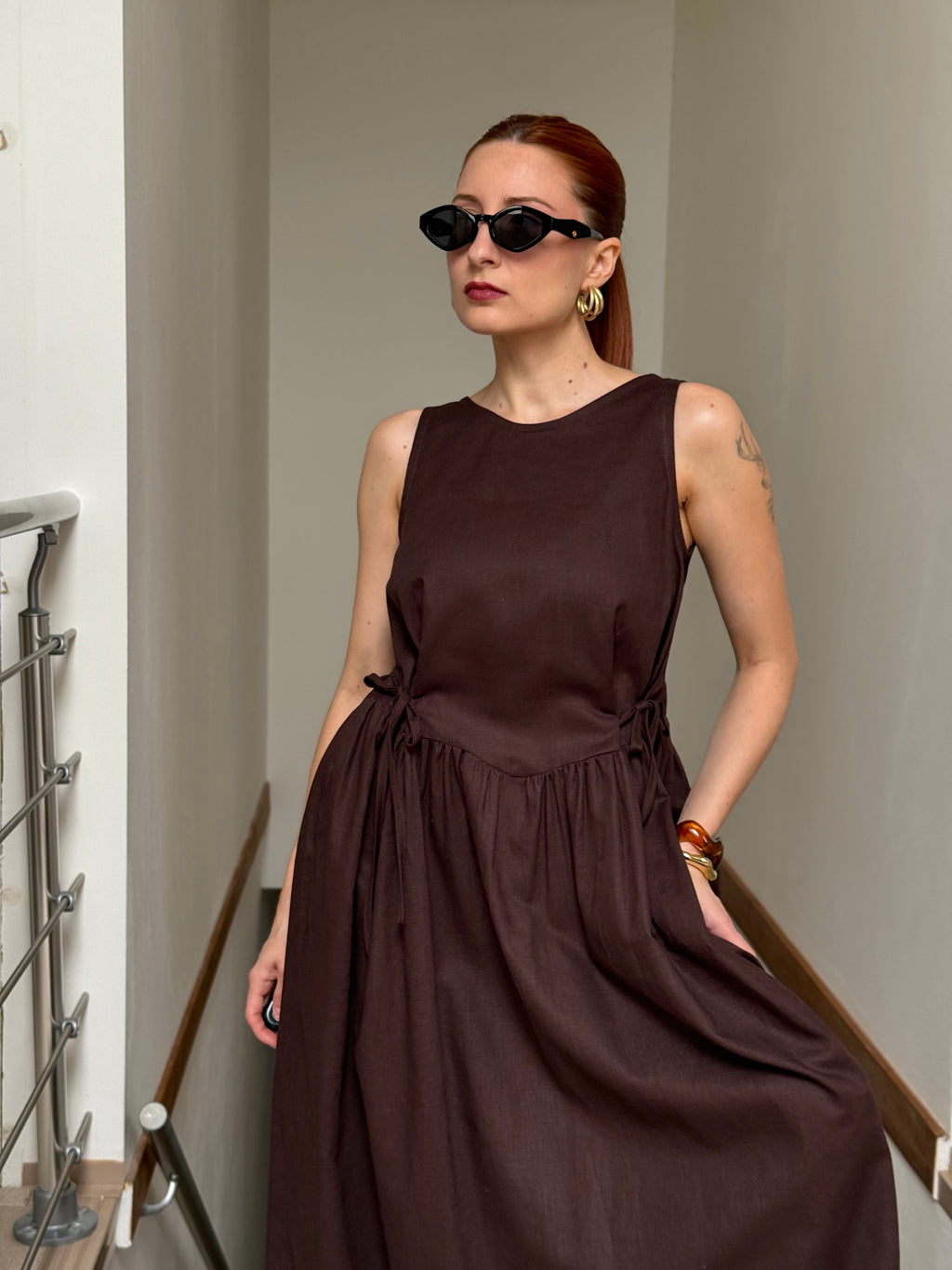 Chloé Linen Dress Brown
